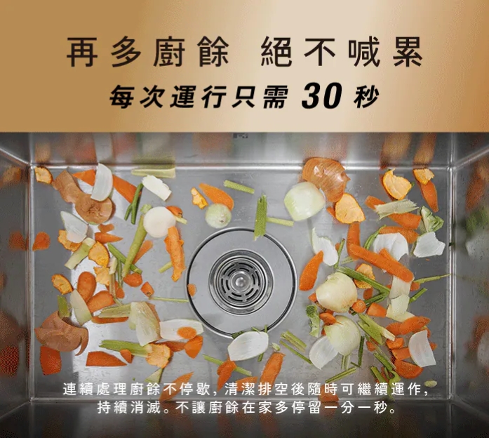 Kichenpro 廚事寶 斷水流 廚下廚餘機 K80 功能示意圖