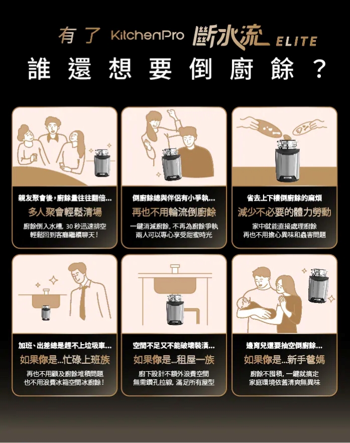 Kichenpro 廚事寶 斷水流 廚下廚餘機 K80 功能示意圖