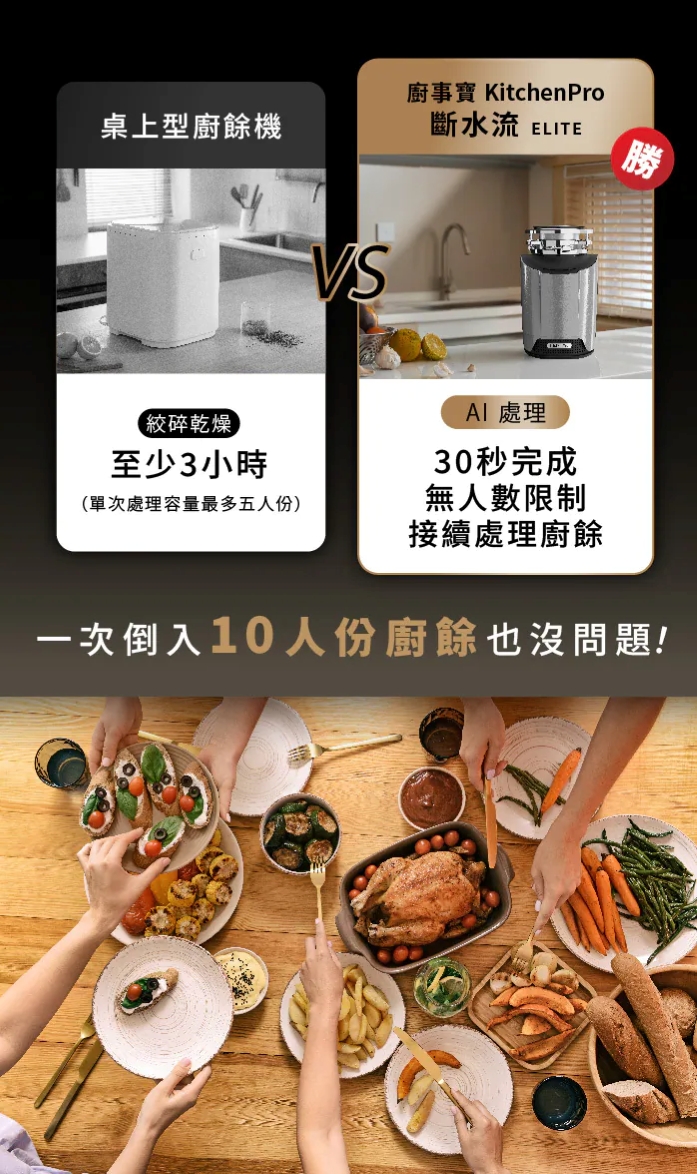 Kichenpro 廚事寶 斷水流 廚下廚餘機 K80 功能示意圖