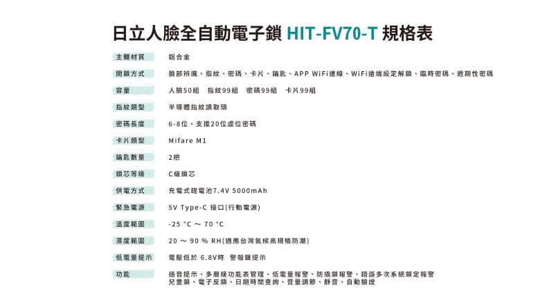 HITACHI 日立 電子鎖 HIT-FV70-T 產品圖 HITACHI 日立 電子鎖 HIT-FV70-T 產品圖