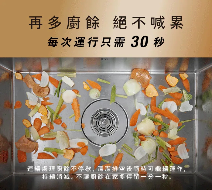 Kichenpro 廚事寶 斷水流 廚下廚餘機 K90 功能示意圖