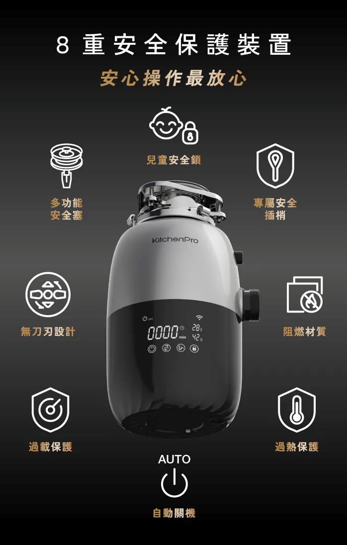 Kichenpro 廚事寶 斷水流 廚下廚餘機 K90 功能示意圖