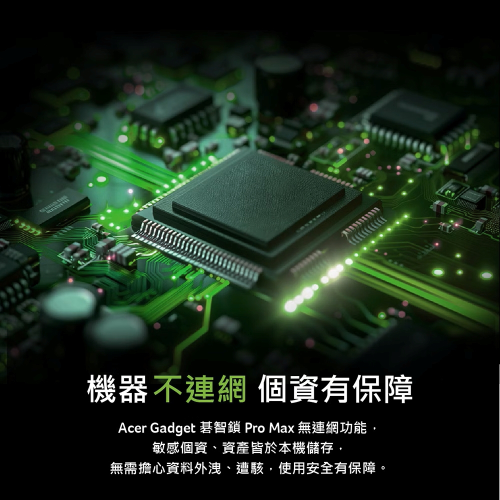 Acer ODL103 功能介紹圖示，手掌、人臉、指紋、眼睛、密碼、卡片、鑰匙等八種解鎖