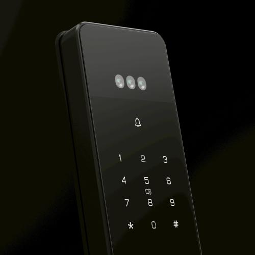 STANLEY K60 室外機特寫，上方三鏡頭模組、門鈴與觸控數字鍵盤