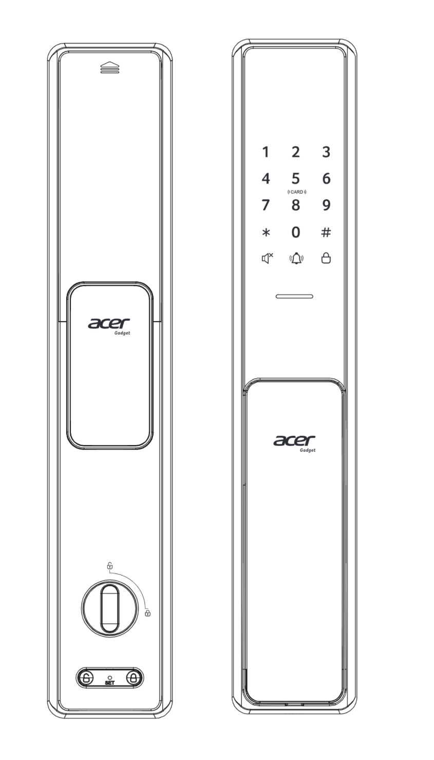 ACER 智能鎖 ODL102 內面板與外面板外觀