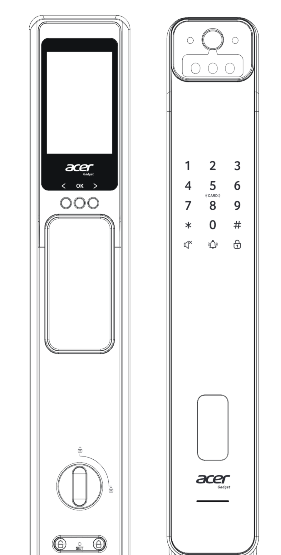 ACER 智能鎖 ODL103 內面板與外面板外觀