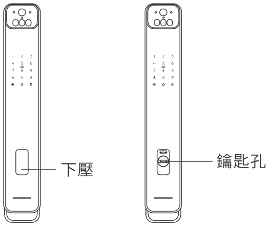 ACER ODL103 機械鑰匙開啟步驟：下壓鑰匙蓋露出鑰匙孔