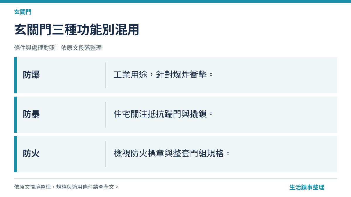 玄關門三種功能別混用