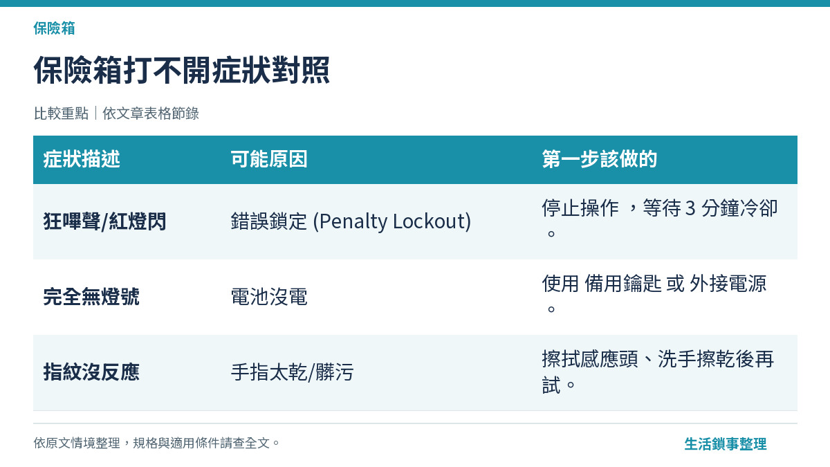 保險箱打不開症狀對照