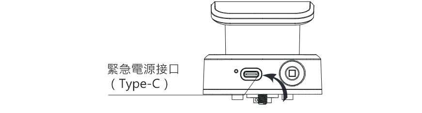 Yale Hera Pro 機身底部緊急電源接口（Type-C）與機械鑰匙孔位置