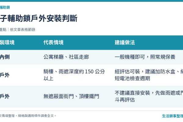 輔助鎖防水嗎？戶外與半戶外安裝的 IP 等級判讀與防潮實務